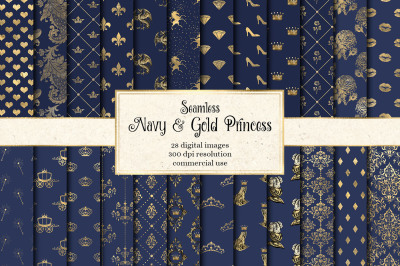 Navy and Gold Princess Digital Paper