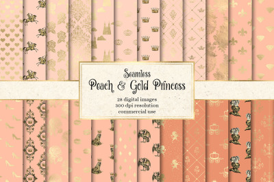 Peach and Gold Princess Digital Paper