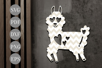 Funny Llama Papercut Template, Valentine Alpaca Clipart SVG, DXF, PDF