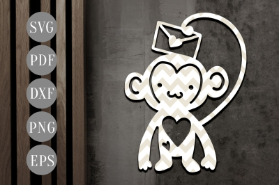 Cute Monkey Papercut Template, Valentine's Day Clipart SVG, DXF, PDF