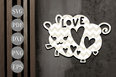 Cute Sheep Papercut Template, Valentine Clipart SVG, DXF, PDF