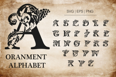 Ornamental Alphabet Character set. Initials and alphabet.