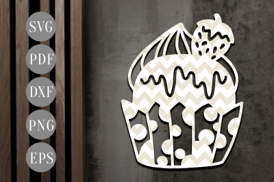 Cupcake Papercut Template, Baking Design SVG, DXF, PDF