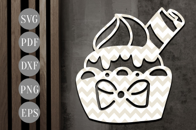 Cupcake Papercut Template, Baking Clipart, Birthday SVG, DXF, PDF