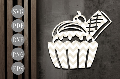 Cupcake Papercut Template, Sweets Bakery Design SVG, DXF, PDF