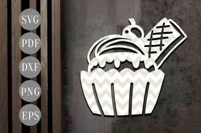 Cupcake Papercut Template&2C; Sweets Bakery Design SVG&2C; DXF&2C; PDF