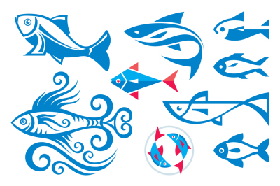9 Fishes Vector Sign Illustrations