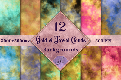 Gold and Jewel Colour Clouds Backgrounds - 12 Image Set