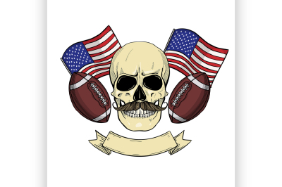 Sketch color skull american football