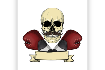 Color angry skull with boxing gloves