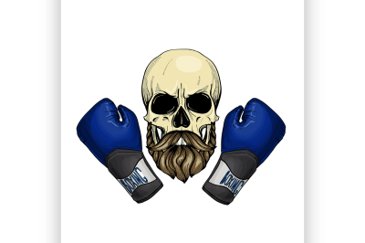 Color angry skull with boxing gloves