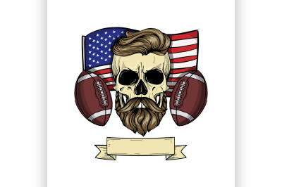 Sketch color skull american football