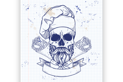 Hand drawn sketch&2C; color skull