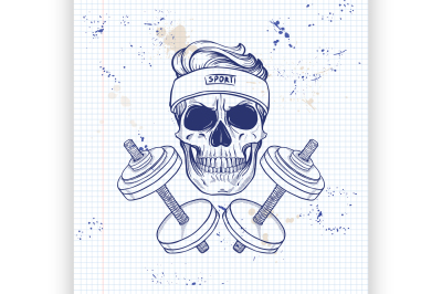 Hand drawn sketch&2C; angry sport skull