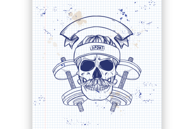 Hand drawn sketch&2C; angry sport skull