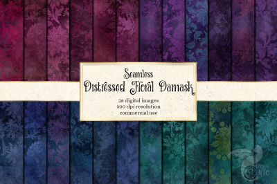 Distressed Floral Damask Digital Paper