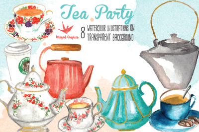 Tea set: watercolor illustrations