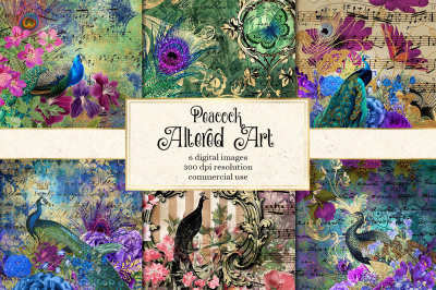 Peacock Altered Art Digital Paper