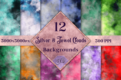 Silver and Jewel Colour Clouds Backgrounds - 12 Image Set