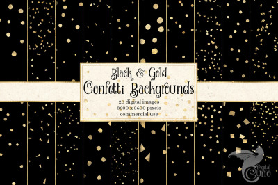 Black and Gold Confetti Digital Paper