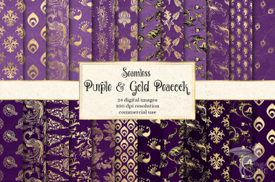 Purple and Gold Peacock Digital Paper