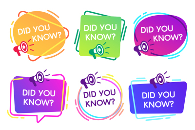 Did you know labels. Interesting facts speech bubbles&2C; knowledge base 