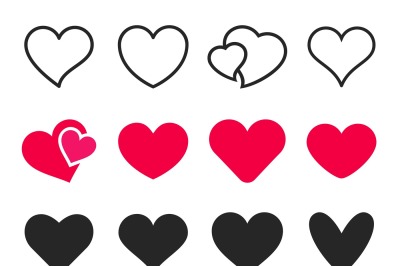 Love heart icon. Loving hearts, red like and lovely romance outline ve