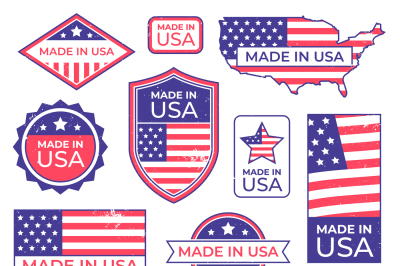 Made in usa logo. American proud patriot tag&2C; manufacturing for usa la