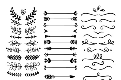 Flower ornament dividers. Hand drawn vines decoration, floral ornament