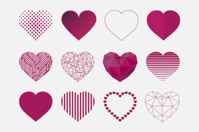 Hearts icon set in different styles