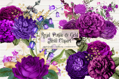 Royal Purple and Gold Floral clipart