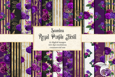 Royal Purple and Gold Floral Digital Paper