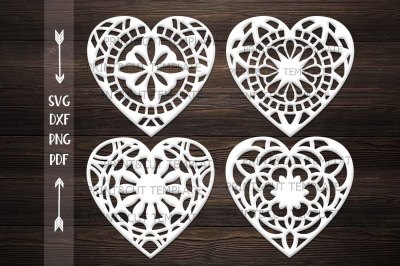 Floral Zentagle Valentines Day Hearts laser papercutting template svg 