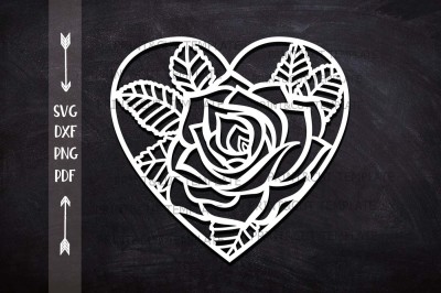 Heart Rose Floral cutting Wedding paper cut out svg laser cut template