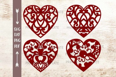 Wedding Floral Swirls Hearts laser cut paper cut templates bundle