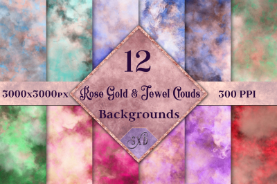 Rose Gold and Jewel Colour Clouds Backgrounds - 12 Image Set