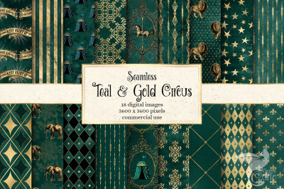 Teal and Gold Circus Digital Paper