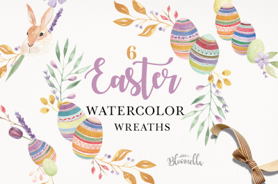 Easter Watercolor Hand Painted Easter Eggs Bunny Flower Garlands