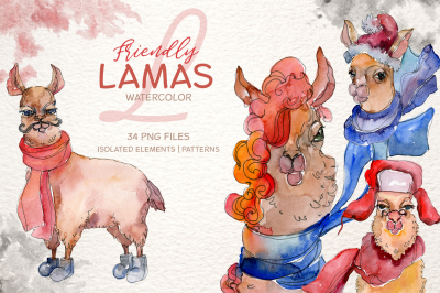 Friendly Lamas Watercolor png