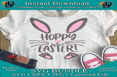 Happy Easter SVG Hoppy Easter, Bunny SVG Basket design, Easter Rabbit