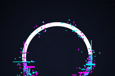 Glitch circle frame. Tv distorted signal vector illustration