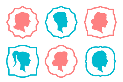 Male and female head silhouettes. Avatars&2C; people face profile vector 