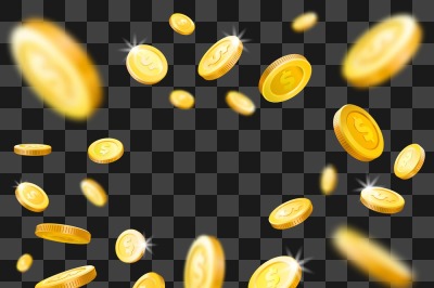 Shiny gold coins explosion. Falling money. Vector illustration concept