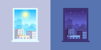 Window view. Day and night cartoon vector concept