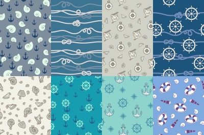 Marine patterns. Navy anchor, blue sea texture and ocean nautical comp