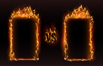 Versus frames. Fire vs frame, screen for boxing versus sports fight ma