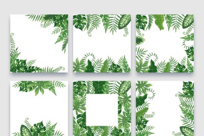 Exotic leaves frame. Tropical leaf border&2C; nature summer frames and lu