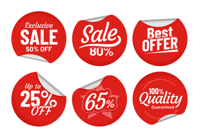 Sale sticker. Shopping tag label&2C; red on sale stickers with bent edge 