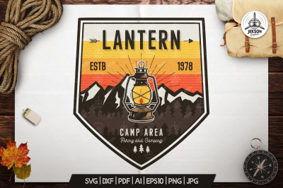 Camp Lantern Badge / Vintage Travel Logo Patch SVG