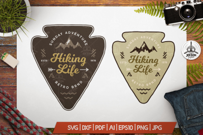 Hiking Life Badge / Vintage Travel Logo Patch SVG
